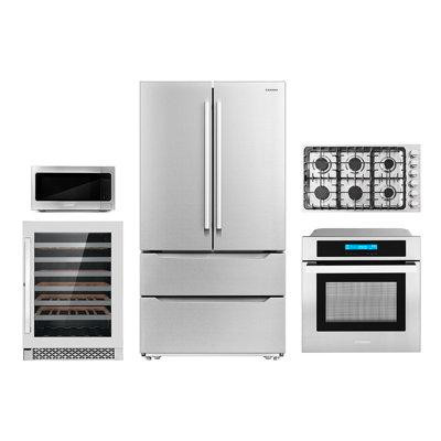 Cosmo 5 Piece Kitchen Package with French Door Refrigerator & 36" Gas Cooktop & Wall Oven in Refrigerators