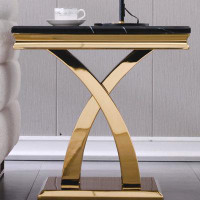 Everly Quinn Gold End Table With Metal Double X Base
