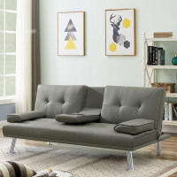 GZMWON Pu Sofa Bed With Cup Holder, Upholstered Sofa