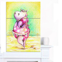 Design Art 'Cute Hippo Goes Swimming' 3 Piece Wall Art on Wrapped Canvas Set