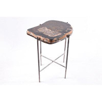 DYAG East Living Edge Petrified Wood Top W Iron Stand Accent Table Or Side Table 50