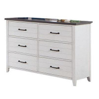 Red Barrel Studio Kiasia 48 Inch Wide Dresser, 6 Drawers, White Solid Wood And Gray Top