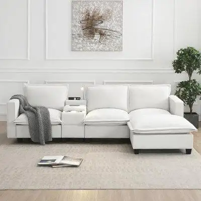 Latitude Run® 4 Seat Chenille Modular Sectional Cloud Sofa with Console for Living Room