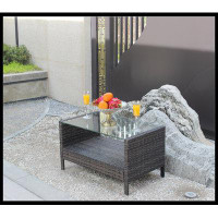 17 Stories Outdoor patio Furniture  Coffee Table with clear tempered glass
