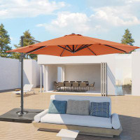 Arlmont & Co. 11' Cantilever Outdoor 360° Rotation Umbrellas W/Base Stand, Patio Round Offset Market Hanging Umbrella Fo