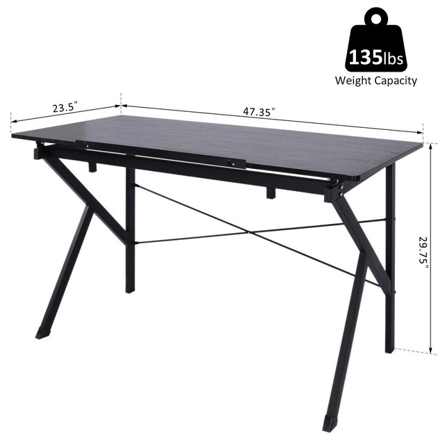 HOMCOM Height Adjustable Drawing and Drafting Table Tiltable Tabletop Black | Aosom Canada in Hobbies & Crafts - Image 3