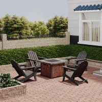 Rosecliff Heights 5-Piece HDPE Adirondack Chairs Conversation Set with Outdoor Fire Pit Table