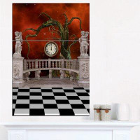 Made in Canada - Design Art 'Balcony with Clock and Tree Angels' Graphic Art Print Multi-Piece Image on Wrapped Canvas