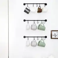 17 Stories Mug Holder Wall Mounted Coffee Cup Rack Hanger Metal Wall Rack with 15 Mug Hooks, Set of 3, Black