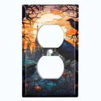 WorldAcc Metal Light Switch Plate Outlet Cover (Halloween Spooky Church Raven - Single Duplex)