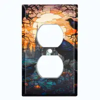 WorldAcc Metal Light Switch Plate Outlet Cover (Halloween Spooky Church Raven - Single Duplex)