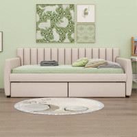 Latitude Run® Twin Size Upholstered Daybed With Drawers, Wood Slat Support