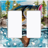 WorldAcc Metal Light Switch Plate Outlet Cover (Fishing Sea Bass River Man Cave - Double Rocker)