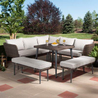 George Oliver 5 Piece Rattan Complete Patio Set with Cushions