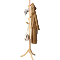 Latitude Run® Coat Rack Freestanding Bamboo Coat TreeCoat Rack With 3 Sections 8 Coat Hooks