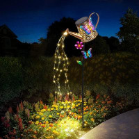 The Holiday Aisle® Solar Watering Can With Lights Outdoor Garden Decor,Waterproof LED Garden Stake Lights Decoration For