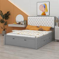 Latitude Run® Queen Size Wooden Platform Bed With Storage Headboard, Shoe Rack And Drawers