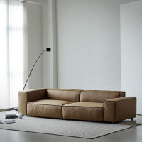 MABOLUS 86.61" Brown Genuine Leather Modular Sofa cushion couch