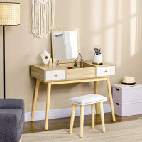 Wrought Studio Dressing Table Set With Flip Top Mirror And Cushioned Stool, Makeup Vanity Dressing Table Writing Desk Wi