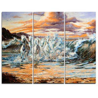 Design Art Horses from Waves - 3 Piece Painting Print on Wrapped Canvas Set