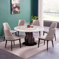 RARLON Natural marble dining table 6 chairs combined home solid wood round table