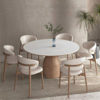 PEPPER CRAB Japanese style cream style household solid wood rock plate round dining table and chairs