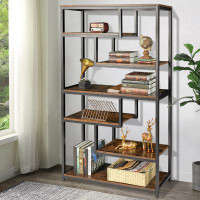 17 Stories 17 Storeys Bookshelf Bookcase Industrial 7 Tier Bookshelf Vintage Etagere Bookcase With Rustic Finish Rustic