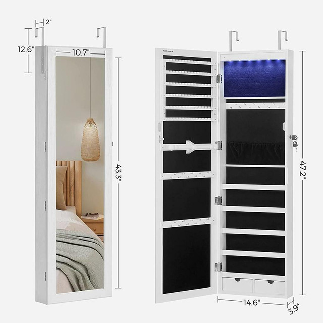 HUGE Discount Today! SONGMICS 6-LED Wall-Mounted Jewelry Cabinet w/Mirror, Lockable Jewelry Armoire | FAST FREE Delivery in Jewellery & Watches