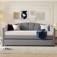 Red Barrel Studio Upholstered Daybed Sofa Bed Twin Size With Trundle Bed and Wood Slat