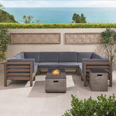 Foundry Select Parquetoutdoor 8 Seater Acacia Wood Sectional Sofa Set With Fire Pit And Tank Holder in BBQs & Outdoor Cooking