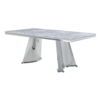 Orren Ellis Berneita Dining Table In Faux Marble Top & Mirrored Silver Finish