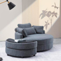 Hokku Designs I Will Search For A Modified Title For The "large Round Chair With Storage Linen Fabric For Living Room Ho
