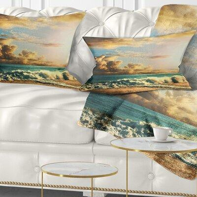 Made in Canada - East Urban Home Green Sea Beach Under Cloudy Sky Lumbar Pillow in Bedding
