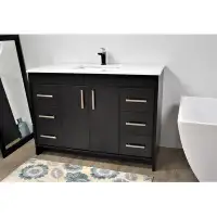 Ebern Designs Annily 48" Modern Bathroom Vanity In Grey With White Microstone Top W/ Preinstalled Undermount Sink And Br