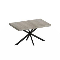 Gracie Oaks 55.11'' -70.86"Retro Rectangular Stretch Dining Table, Grey Carole Top With Black Embossed Centre Plate, Bla