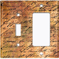 WorldAcc Metal Light Switch Plate Outlet Cover (Orange Tan Letter Writing  - Single Toggle Single Rocker)