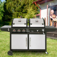 Arlmont & Co. Royal Gourmet 3 - Burner Free Standing Liquid Propane 25500 BTU Gas and Charcoal Grill with Cabinet 2 Piec
