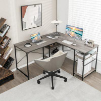 Ebern Designs Ebern Designs Large L-shaped Computer Desk 60” Convertible Corner Desk With 4 Storage Shelves 95” 2-person