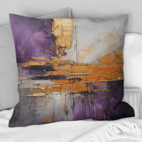 Ivy Bronx Gold Purple Abstract Fractal III - Modern Printed Throw Pillow