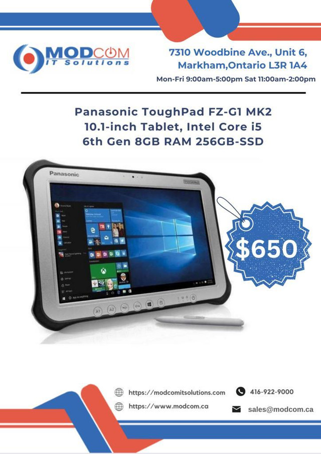 Panasonic ToughPad FZ-G1 MK2 10.1-inch Tablet Laptop OFF Lease FOR SALE!!! Intel Core i5 6th Gen 8GB RAM 256GB-SSD in iPads & Tablets