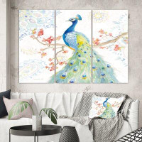 Made in Canada - East Urban Home 'Peacocks Watercolor II' Painting Multi-Piece Image on Wrapped Canvas
