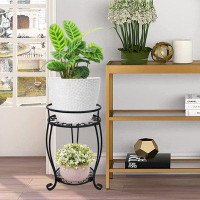 Winston Porter 2 Tier Plant Stand, 19.2 Inch Tall Metal Potted Holder Rack,Indoor Outdoor Multiple Flower Pot Shelf ,Rus