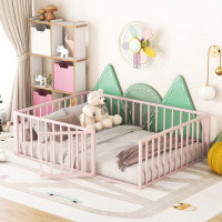 Ebern Designs Twin Size Metal Floor Bed Frame , Pink