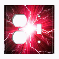 WorldAcc Metal Light Switch Plate Outlet Cover (Lightning Red - Single Duplex Single Toggle)