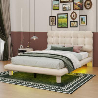 Wrought Studio Kamarr Velvet Platform Bed With LED Frame