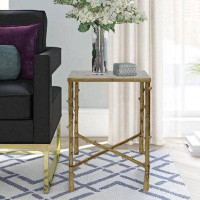 Everly Quinn End Table With Mirrored Top For Living Room Bed Room Purpose Gold Leafing Finish
