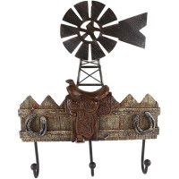 Rosalind Wheeler Ebros  Rustic Western Agricultural Windmill With Cowboy Barn Horseshoes And Saddle 3 Peg Hook Coat Key