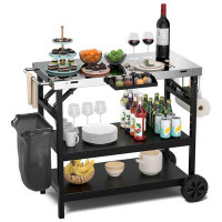 Gymax Gymax 3-shelf Movable Grill Cart Table Home & Outdoor Multifunctional Stainless Steel