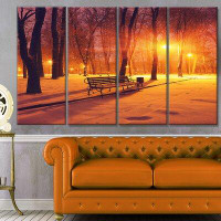 Design Art 'Benches Covered in Winter Snow' Photographic Print Multi-Piece Image on Canvas