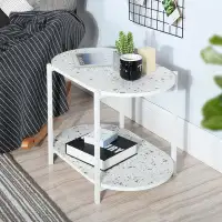 Ivy Bronx End Table 24" 2-Tiers Oval Nightstand; Modern Marble Small Table Coffee Tea Sofa Table For Living Room Indoor